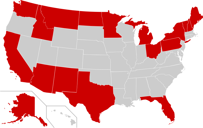 The Border States Of The United States - Us Red Blue Map 2018 (800x507), Png Download