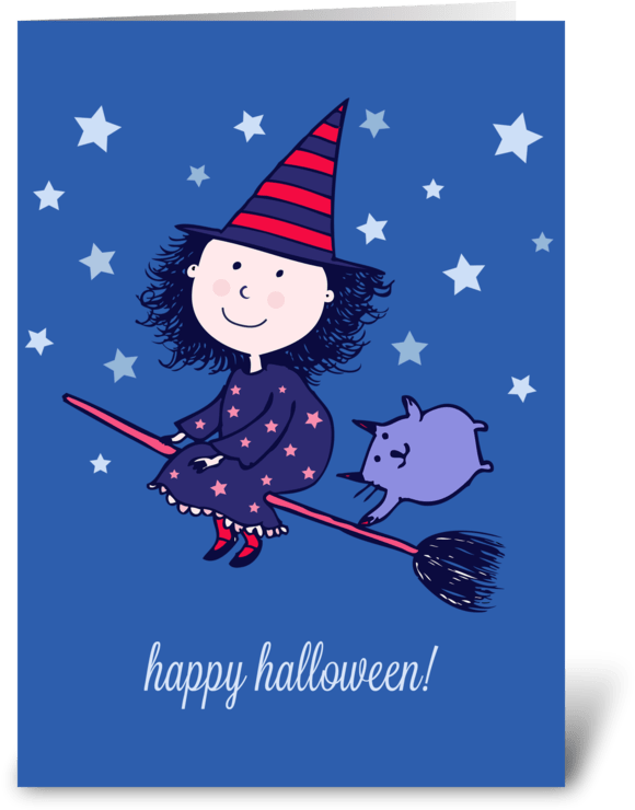 Lovely Little Witch Halloween Card Greeting Card (700x792), Png Download