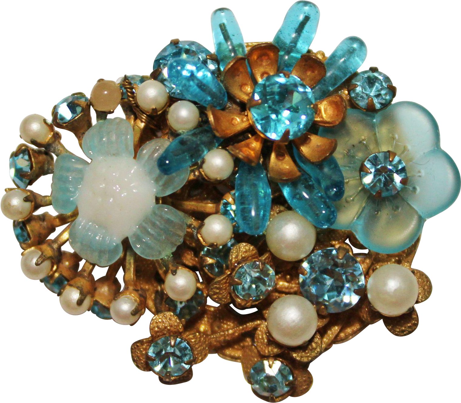 Vintage Miriam Haskell Blue Glass, Pearl & Rhinestone (1518x1518), Png Download