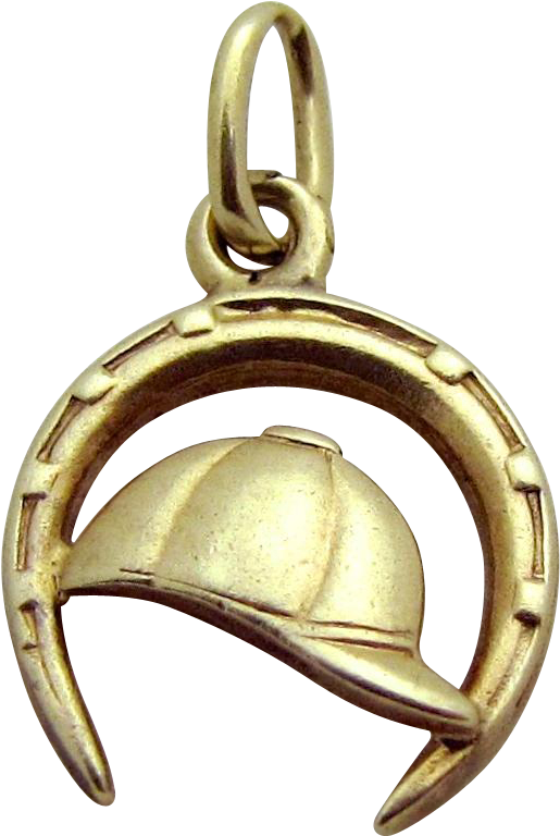 Vintage 14k Gold Jockey Cap In Lucky Horseshoe Equestrian (767x767), Png Download