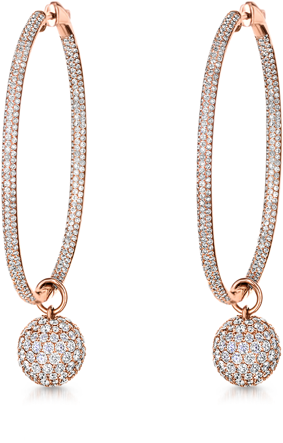 Large Oval Diamond Hoops With Diamond Spheres (1024x1024), Png Download