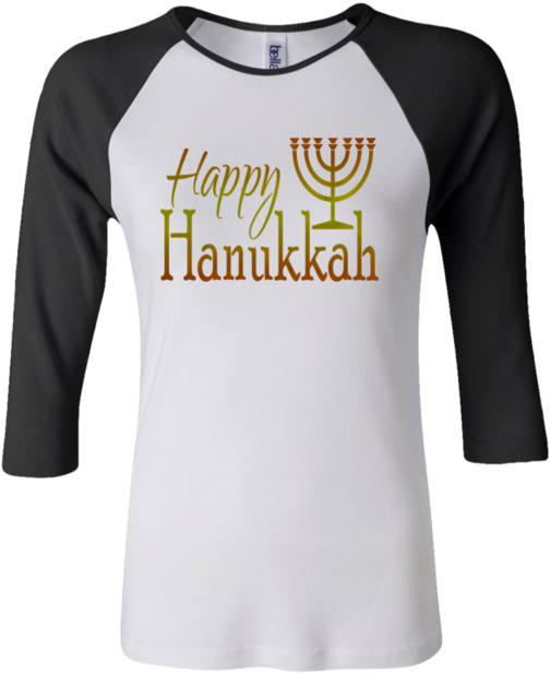 Happy Hanukkah Junior 100% Cotton 3/4 Sleeve Baseball (620x620), Png Download