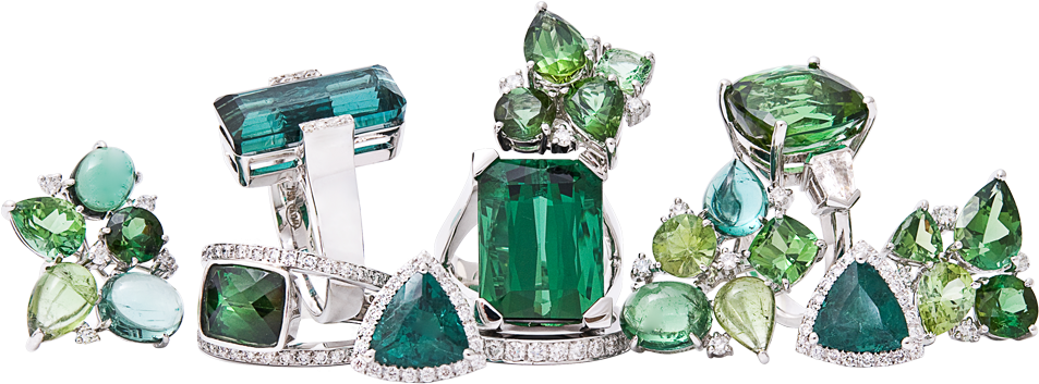 Indicollite And Chrome Tourmalines And Diamonds (970x356), Png Download