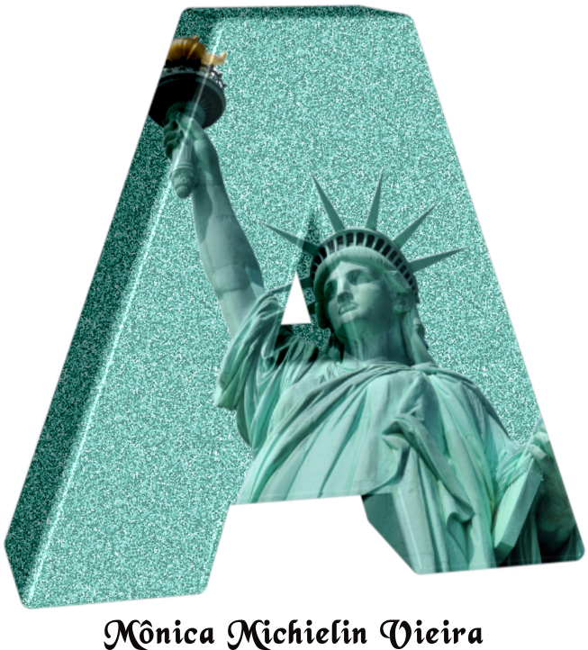 Alfabeto Ilustrado Com A Estátua Da Liberdade E Glitter (750x750), Png Download