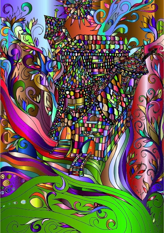 Fantasy Flourish Line Art Surreal (562x800), Png Download