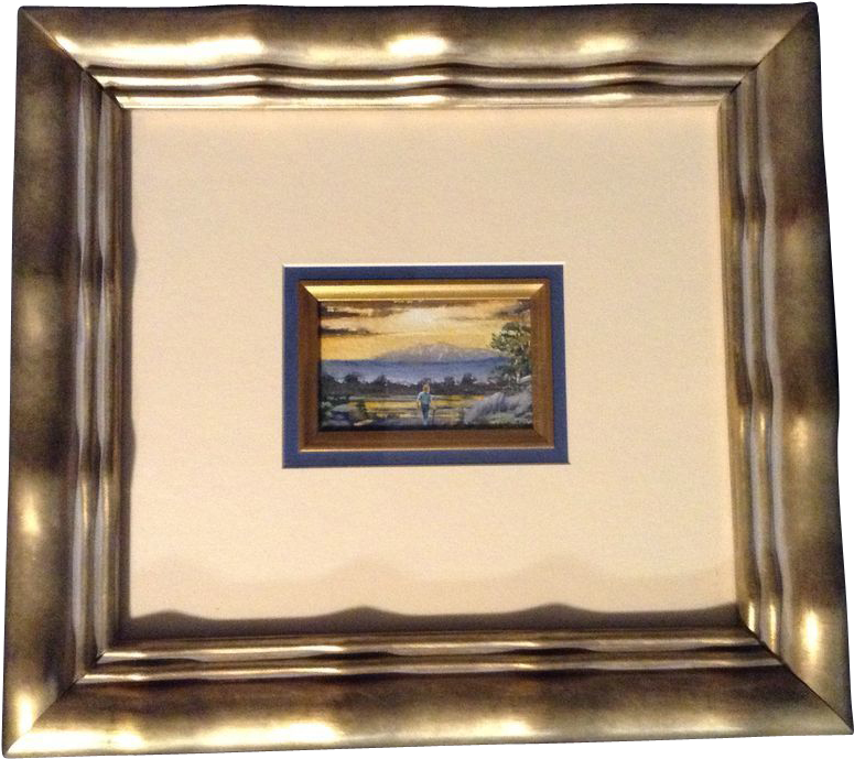 Postage Stamp Painting, Man Walking Toward The Mountains, - Picture Frame (774x774), Png Download