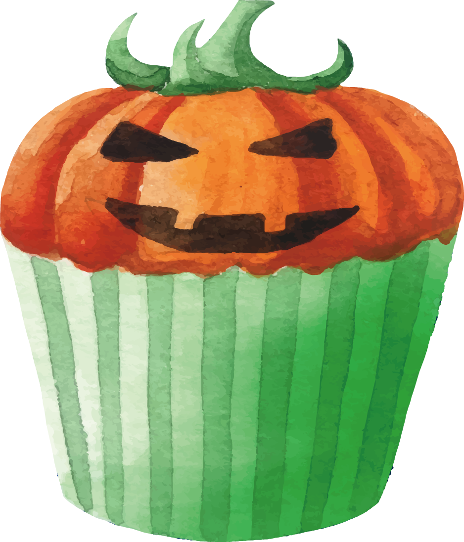 Drawing Halloween Watercolor - Halloween Cupcake Psd (938x1096), Png Download