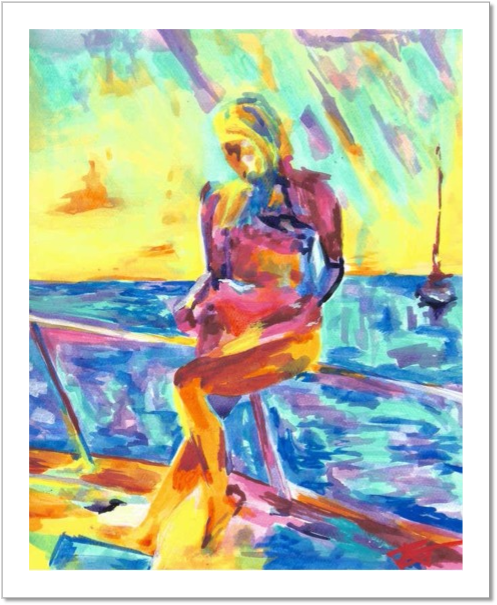 La Sirena Acrylic Painting Woman Bikini Yacht Summer - Tapas Bar At La Sirena (541x650), Png Download