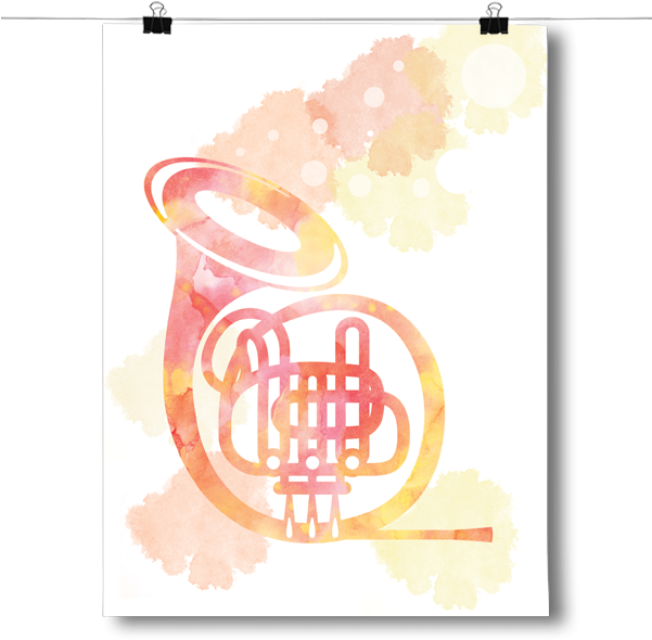 French Horn Silhouette - Inspired Posters French Horn Silhouette - Watercolor (600x600), Png Download