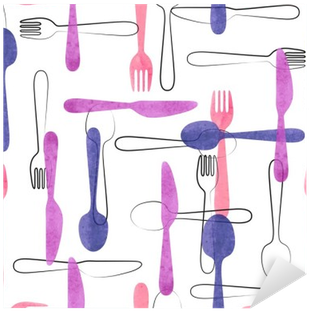 Watercolor Cutlery Seamless Pattern In Pink And Purple - Fondos Con Cucharas Tenedores Y Cuchillos (400x400), Png Download