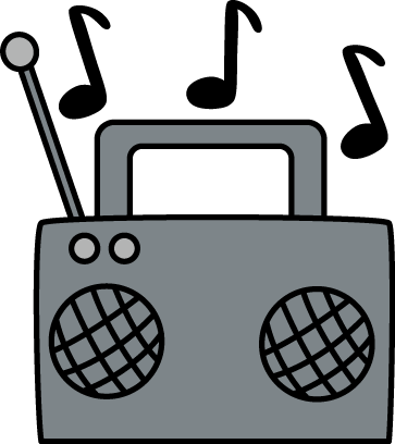 Radio With Music Notes - Boombox Clipart (363x408), Png Download