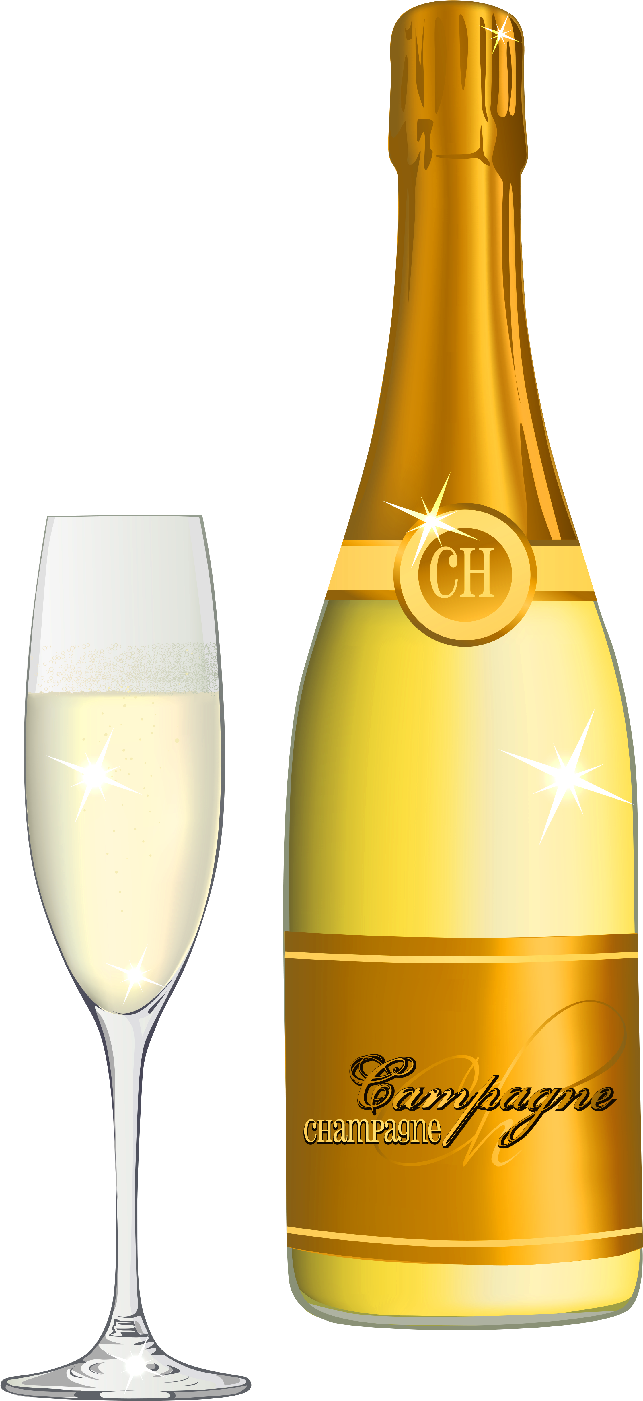 Champagne Bottle And Glass Clip Art (2407x5047), Png Download