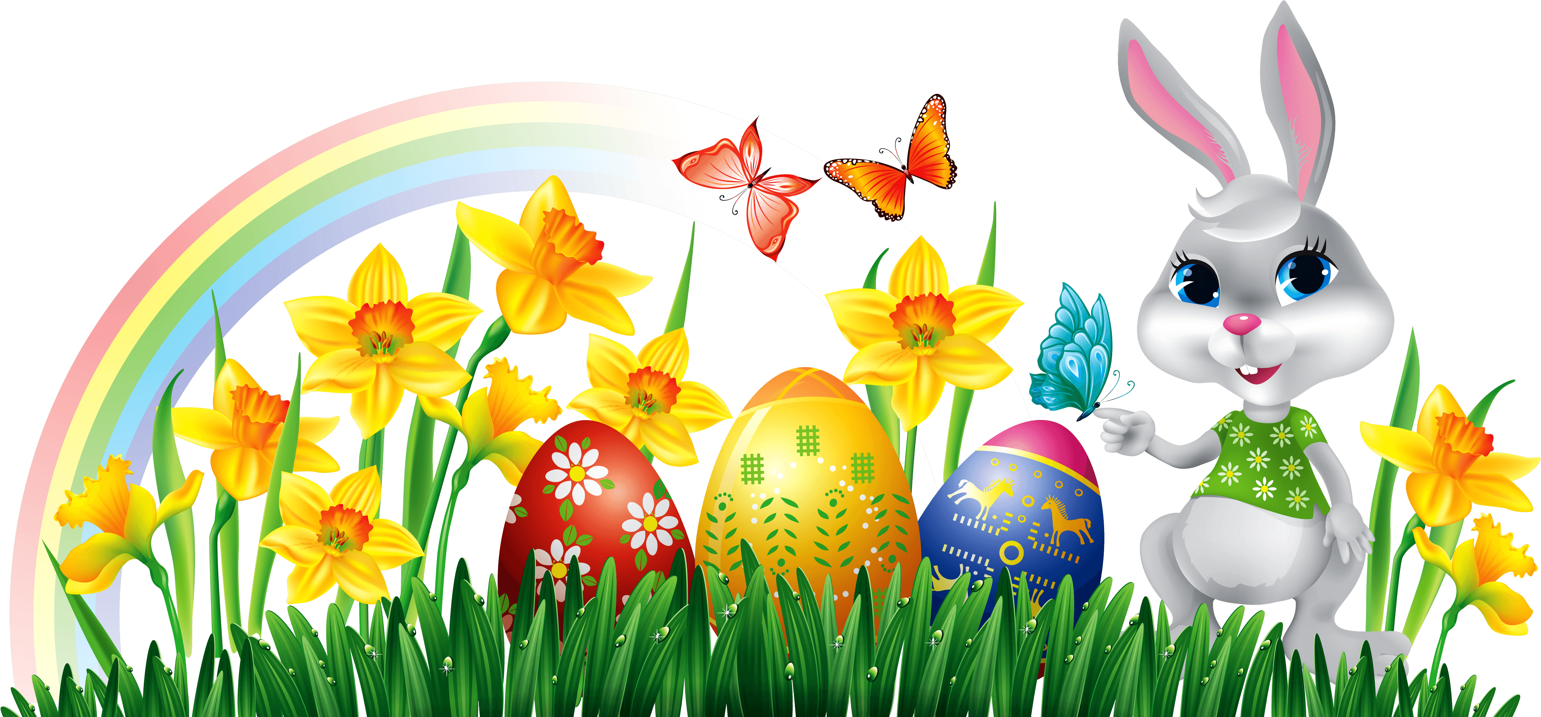 Easter Bunny With Eggs Clipart Free Border - Easter Bunny With Eggs Clipart (5036x2373), Png Download