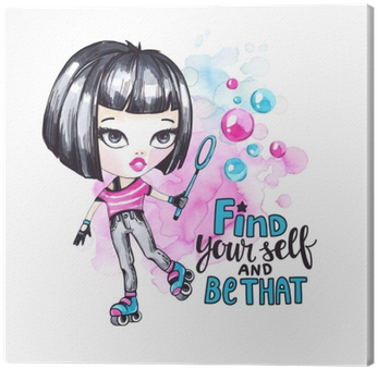 Watercolor Card Roller Girl With Bubbles - Watercolor Painting (400x400), Png Download