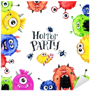 Hand Drawn Square Frame With Watercolor Funny Monster - Watercolor Horor Party (400x400), Png Download