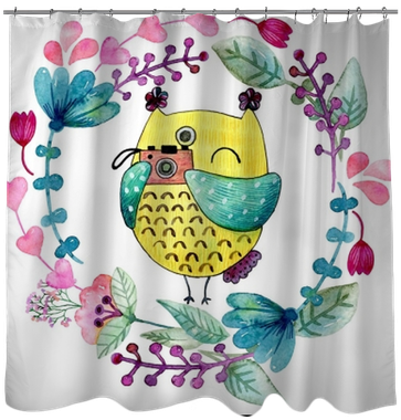 Watercolor Funny Illustration With Owl And Flowers - Watercolor Painting (400x400), Png Download