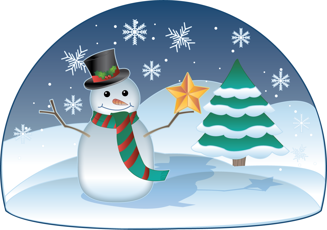 Free Christmas Snowman In Scene - Winter Scene Clip Art (1321x928), Png Download