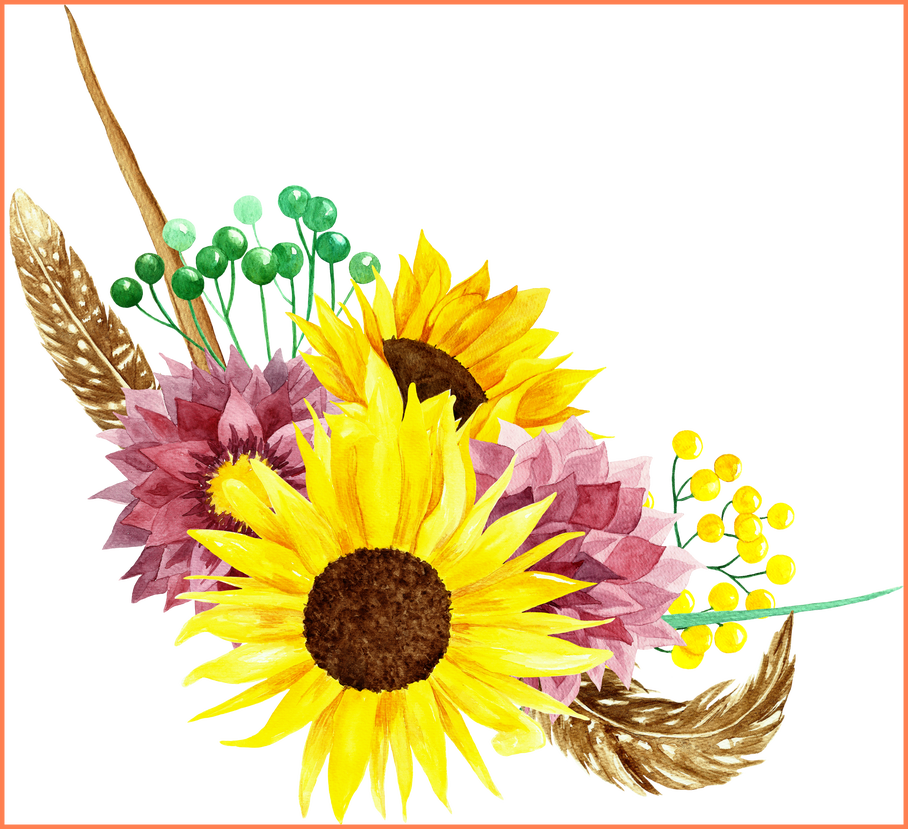 Inspiring Watercolor Flowers Clipart Wedding Image - Sunflower Vector (908x829), Png Download