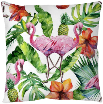 Watercolor Illustration Of Tropical Pink Flamingo Bird - Monstera Leaf Brushed Aluminium Wall Art 80cm (400x400), Png Download