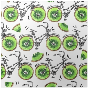 Watercolor Seamless Pattern Bicycles With Kiwi Wheels - Bicycle (400x400), Png Download
