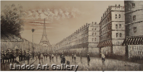 Paris Eiffel Tower Black And White Oil Painting - Eiffel Tower (520x574), Png Download