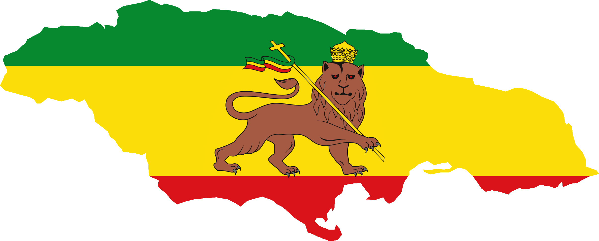 Flag Map Of Jamaica - Ethiopia Flag Map (2410x971), Png Download