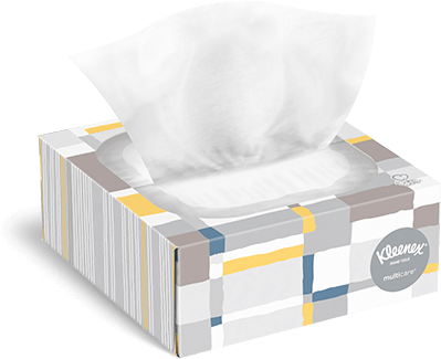 Blue And Yellow Kleenex Multicare Cube Slider Tissue - Large Box Of Facial Tissues (424x365), Png Download