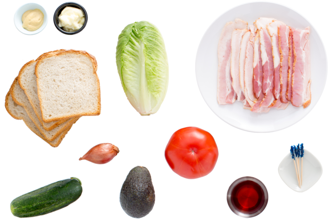 Classic B - L - T - Sandwiches With Tomato, Avocado - Classic Blt Sandwich Ingredients (700x477), Png Download