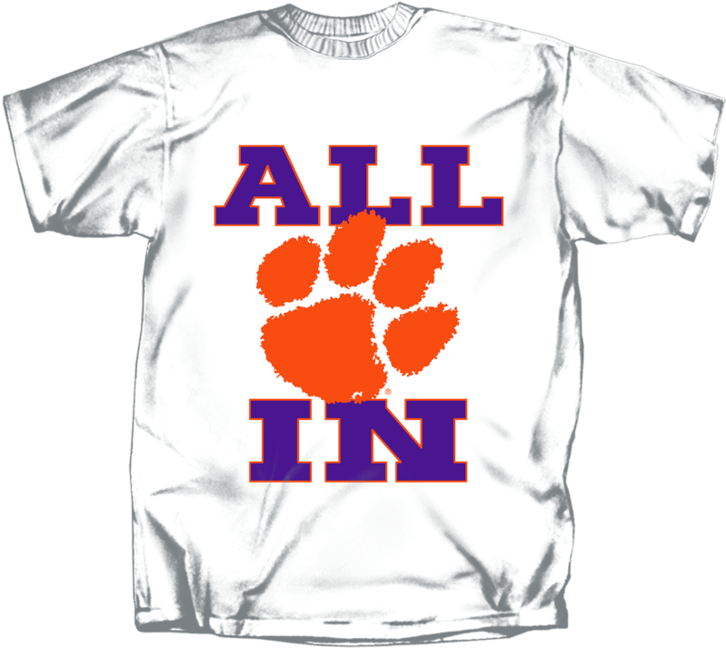 Clemson Paw All In Short Sleeve T-shirt - Clemson University Tiger Paw Vinyl Diecut Sticker Decal (1024x838), Png Download