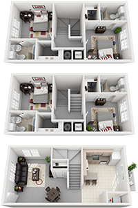 4 Bedrooms, 4 Bathrooms - University Village Townhomes Clemson (540x304), Png Download