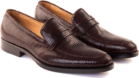 Handmade Mens Leather Shoes- Lussoti - Giovanni - Penny Loafer Shoe In Embossed Burgundy Calf (700x550), Png Download