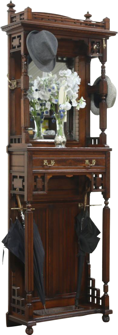 Victorian Eastlake Antique Hall Stand & Mirror, Hooks, (1113x1113), Png Download