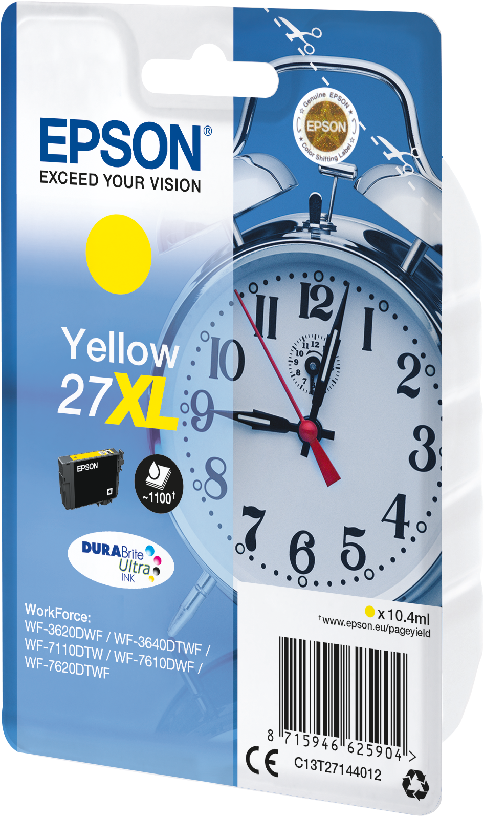 Epson Alarm Clock 27xl Yellow High Yield Inkjet Cartridge (1013x1643), Png Download