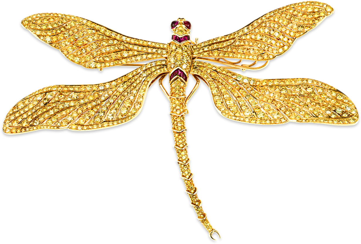 Fancy Vivid Yellow Diamond Dragonfly Brooch (1351x1080), Png Download