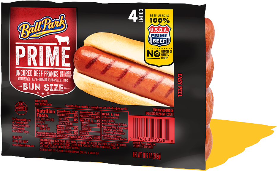 Ball Park Bun Size Prime Beef Hot Dogs (1020x690), Png Download
