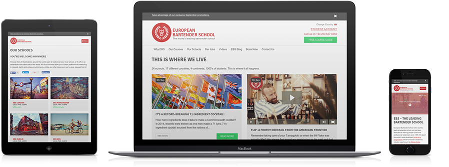 European Bartender School Responsive Wordpress Website (960x400), Png Download