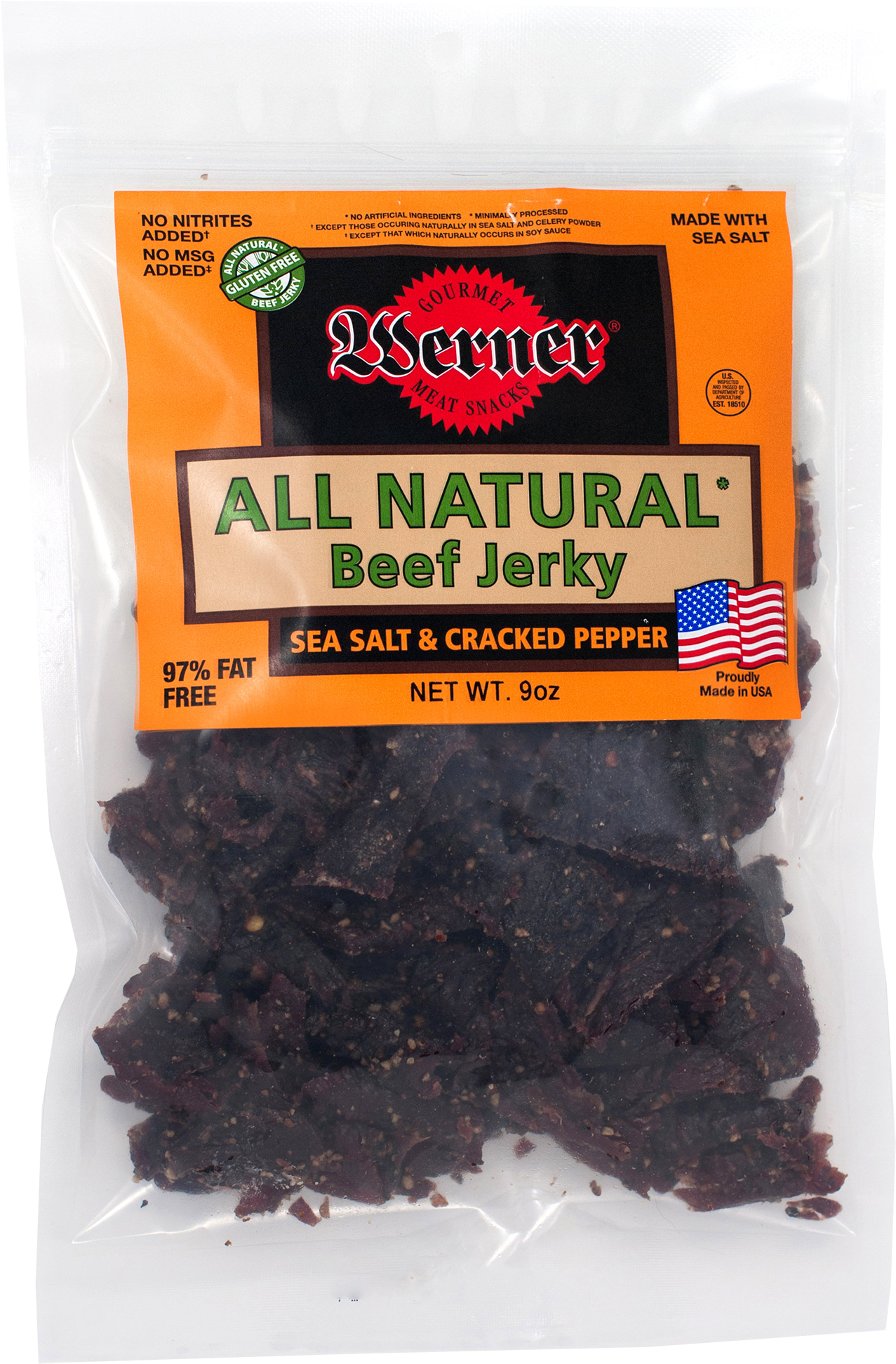 All Natural Sea Salt & Cracked Pepper Beef Jerky (2000x2000), Png Download