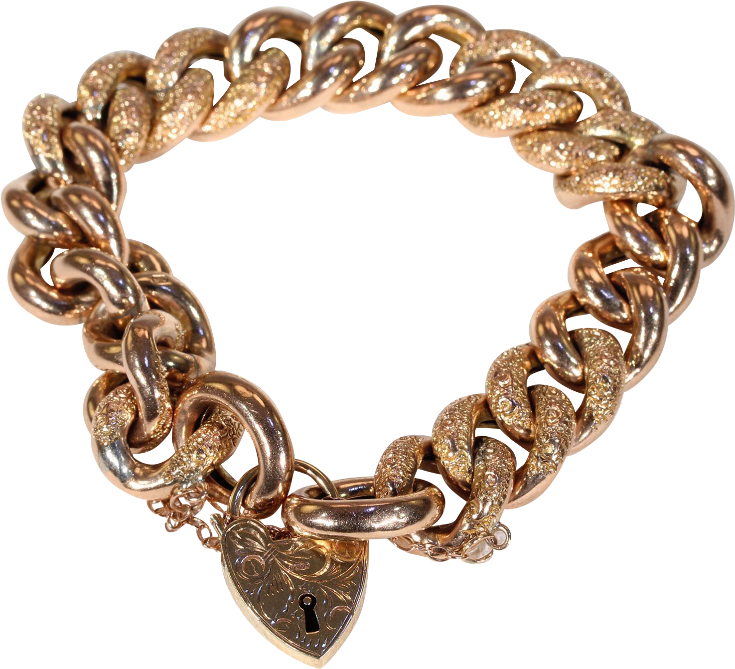 Victorian Gold Curb Link Bracelet With Heart Lock (1474x1474), Png Download