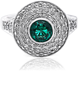 Biron Emerald Ladies Diamond Ring Halo (800x500), Png Download