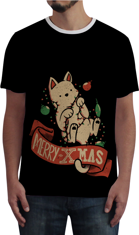 Camiseta Fullprint Merry Xmas Cat De Tobias Fonsecana (800x800), Png Download