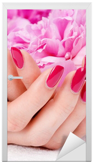 Woman Cupped Hands With Manicure Holding A Pink Flower - Classic Manicure And Pedicure (400x400), Png Download