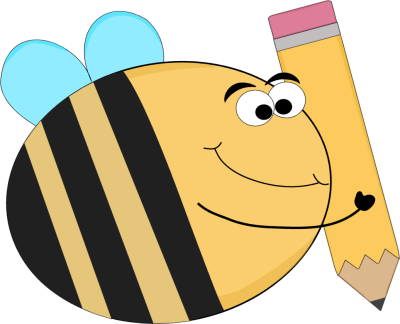 Funny Bee With A Big Pencil - Bees Going To School (400x324), Png Download