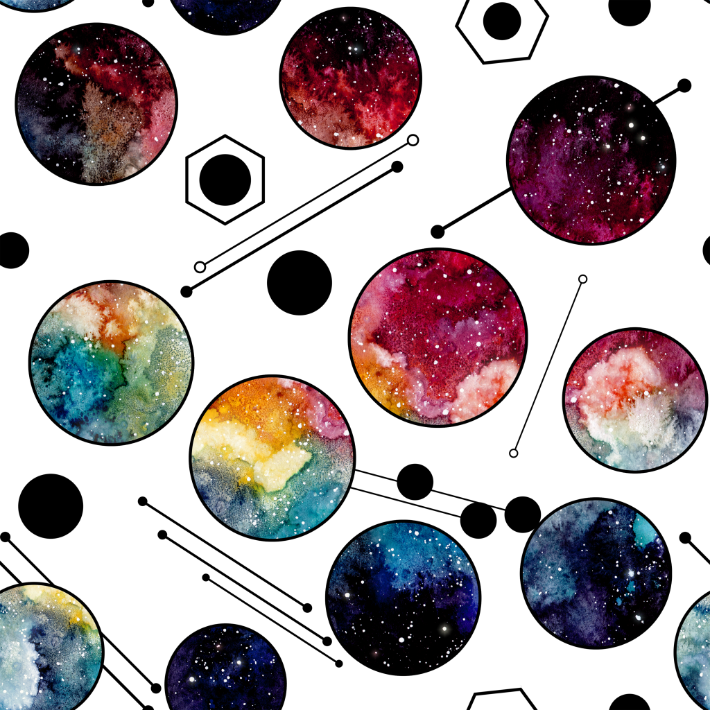 Redbubble Watercolor Colorful Galaxy In Circles Tasche (1024x1024), Png Download