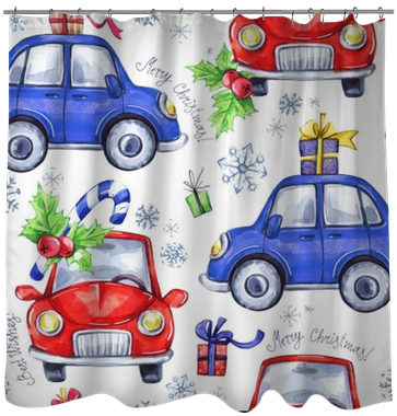 Watercolor Seamless Pattern With Cartoon Holidays Cars - Photograph (400x400), Png Download