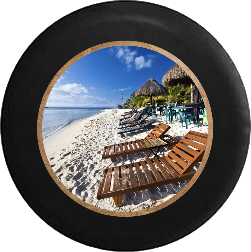 Ocean Beach Lounge Chairs And Tiki Huts Vacation Rv - Closeout! Lamont Bonfire Bay Flamingo Cabana Round (1024x1027), Png Download
