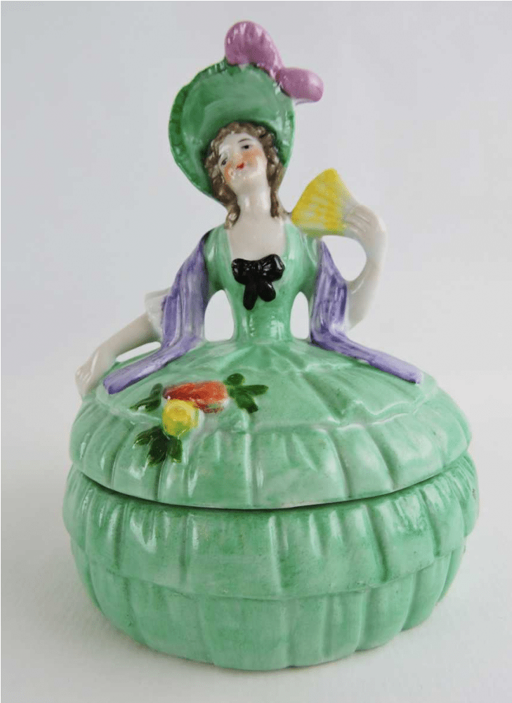 German Figural Porcelain Powder Box Lady In Green With (1000x1000), Png Download