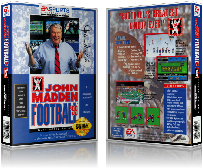 Genesis John Madden Football 93 Sega Megadrive Replacement (800x650), Png Download