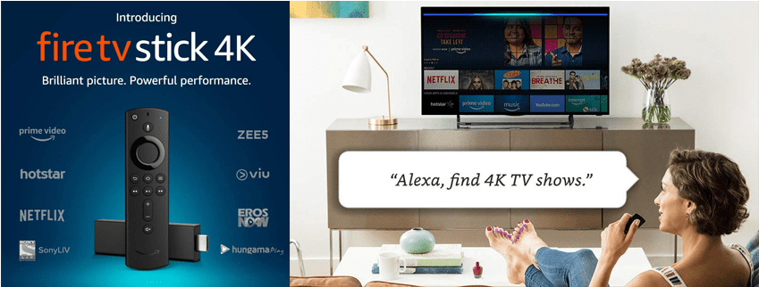 Fire Tv Stick 4k With All-new Alexa Voice Remote Streaming (848x477), Png Download