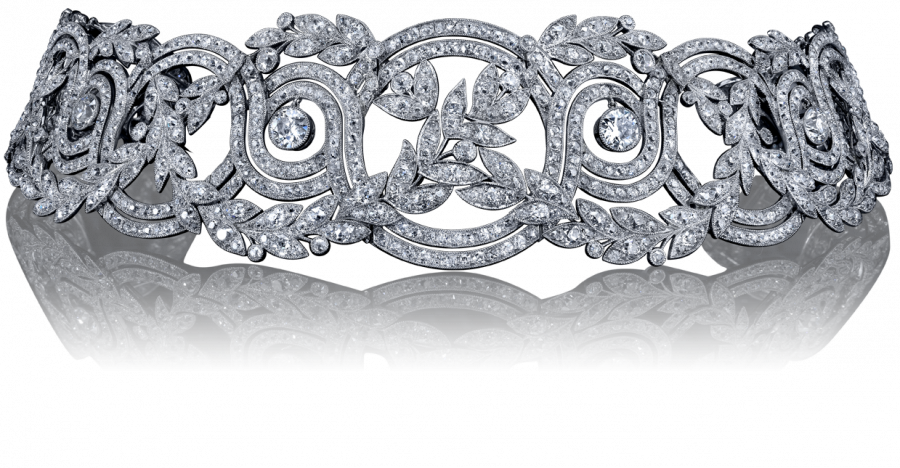 Set In Platinum With A Resplendent Array Of Circular-cut (900x468), Png Download