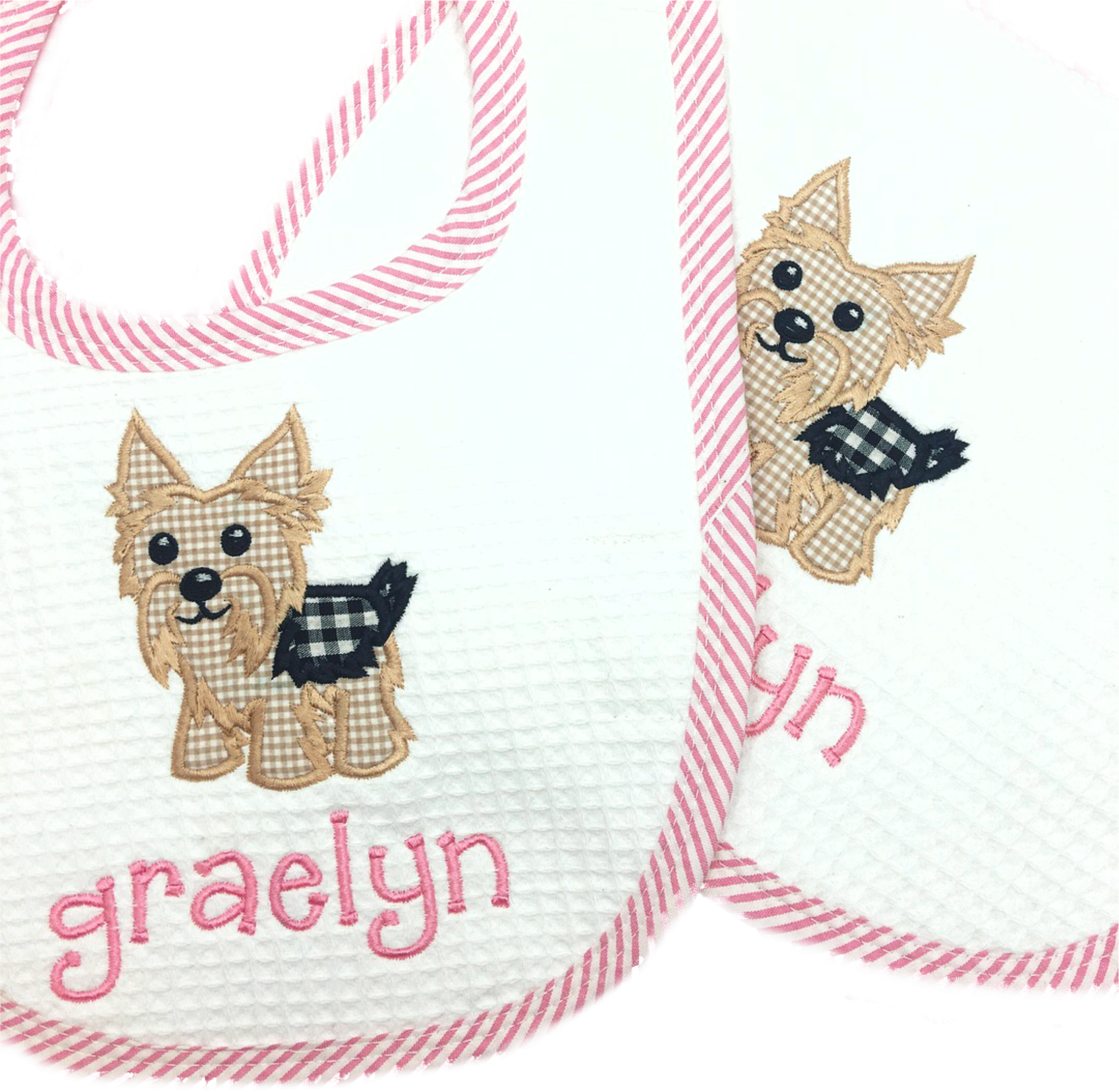 Pink Seersucker Bib And Burp Cloth Set (2048x1998), Png Download